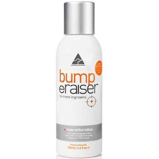 Caronlab Bump eRaiser Triple Action Lotion bottle for preventing and treating ingrown hairs and soothing post hair removal irritation