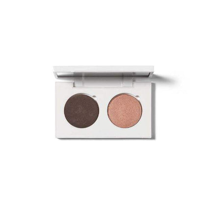 Compact duo eyeshadow palette with two complementary pigmented shades for versatile eye looks