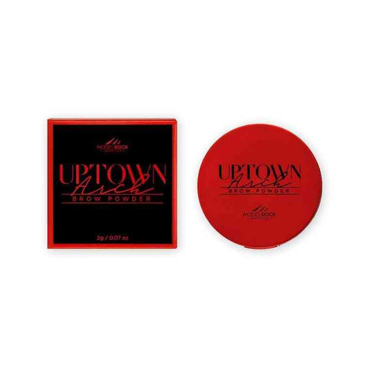 Modelrock Uptown Brow Powders red compact and packaging for natural, long-lasting eyebrow definition