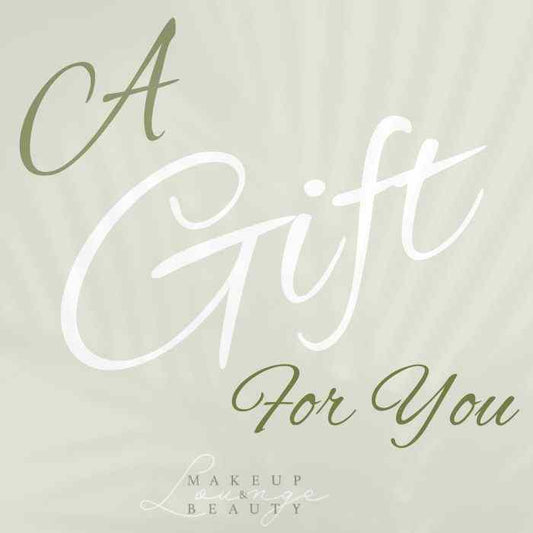 Makeup and Beauty Lounge gift voucher with elegant text "A Gift For You" on soft background