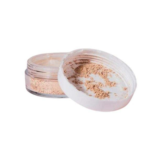 Runway Room Loose Mineral Powder in open container showing fine, light beige powder for lightweight, shine-free coverage
