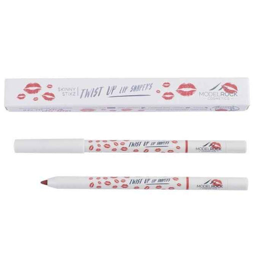 Modelrock Twist Up Lip Pencil with red lip print design, retractable and no sharpening needed, smooth creamy formula for precise lip lining and filling