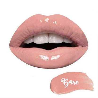 Close-up of lips wearing Modelrock Luxe Silk Lip Gloss in Bare shade, showing glossy, hydrated, and smooth finish