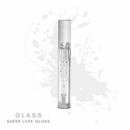 Clear Modelrock Sheer Luxe Lip Gloss tube with high shine, hydrating, non-sticky formula for a glossy, natural lip look