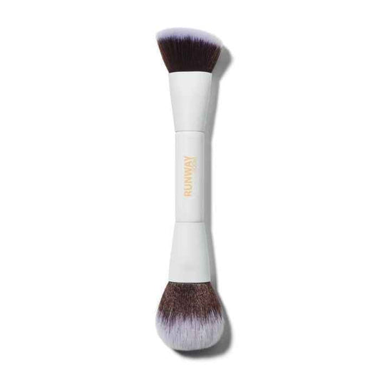 Runway Room Glow Up Dual Ended Brush with soft synthetic bristles for highlighting and bronzing.