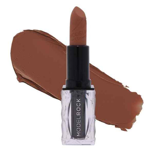 Modelrock Velvet Matte Cream Lipstick shade Cafe Latte in rich brown shade with soft matte finish.