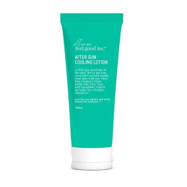 After Sun Cooling Gel tube with aloe vera, cucumber, and peppermint for soothing sun-exposed skin