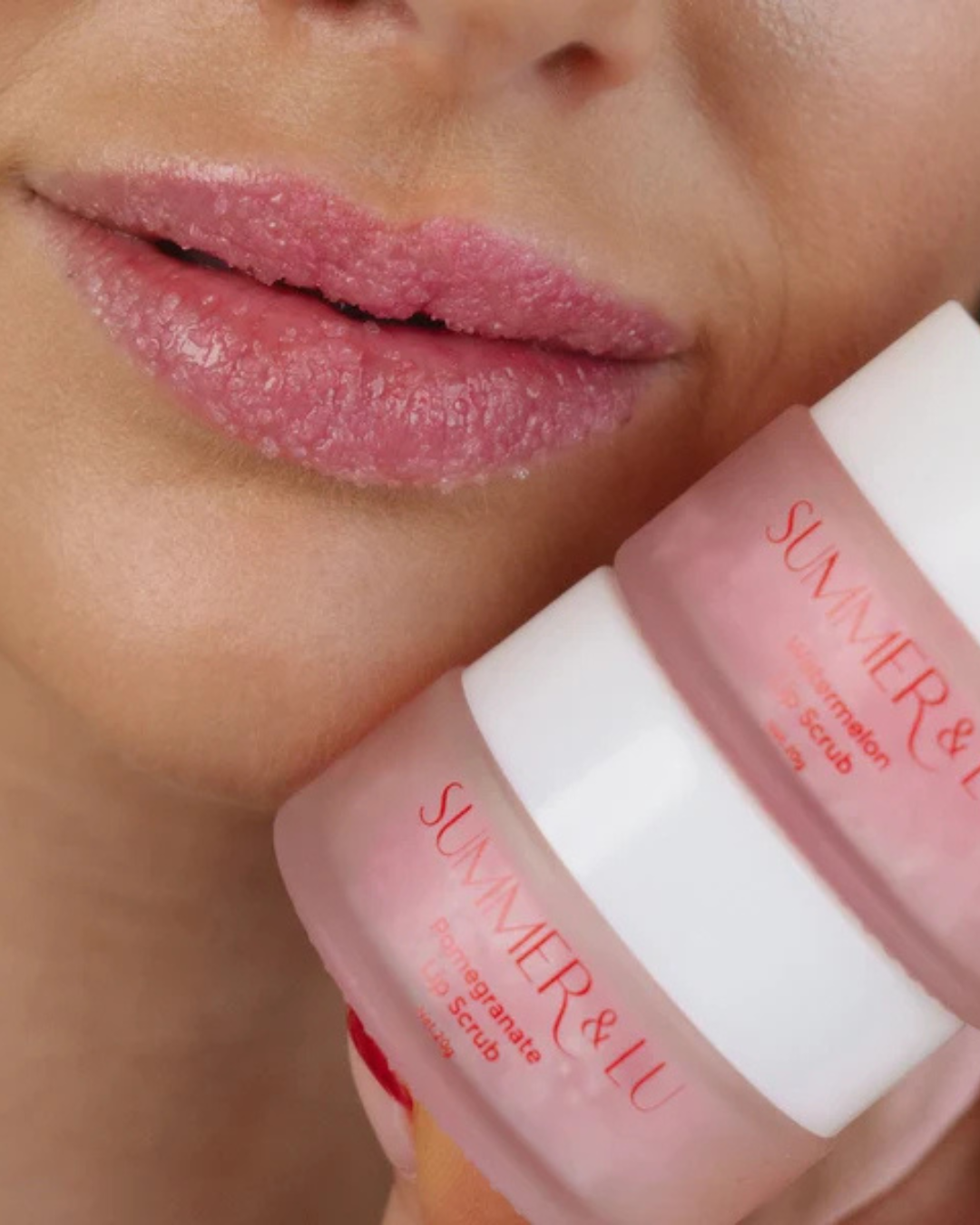 Summer & Lu Pomegranate Lip Scrub for smooth, hydrated, exfoliated lips with a sweet pomegranate scent